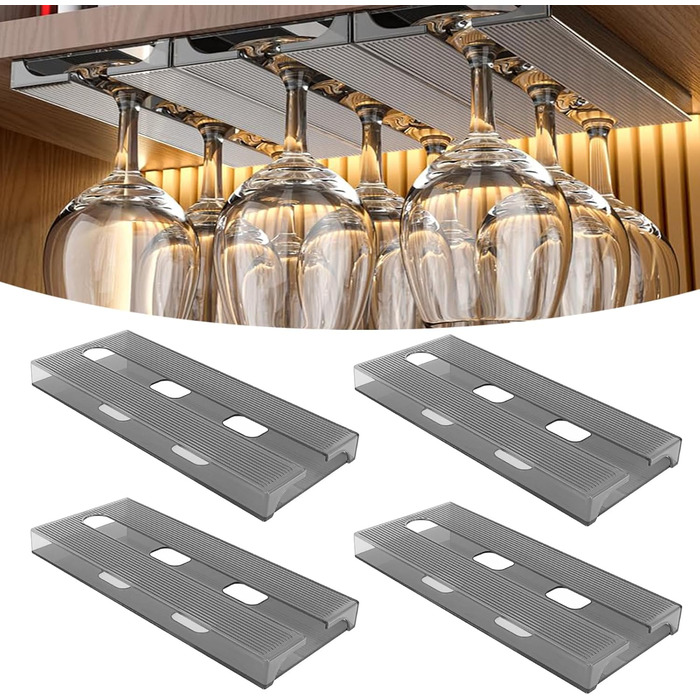 Тримачі для келихів вина SAMSYOKI (4 шт.) - підвісні, самоклеючі, для кухні, бару, ресторану (сірий)