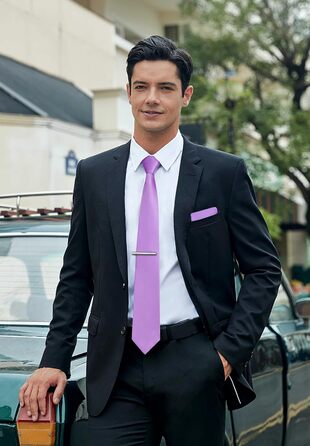 HISDERN Комплект краваток для чоловіків: краватка, нагрудна хустинка та краватки-затискач. Класичний однотонний дизайн, фіолетовий колір. Ідеально для святкових заходів, весілля та вечірок.