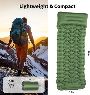 Саморозкладаючий килимок для кемпінгу TVWVT: легкий, з помпою, для подорожей та рюкзака