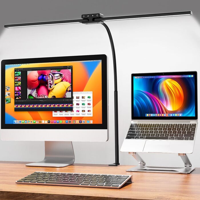 LED настільна лампа EppieBasic 24W з диммуванням, 80 см, кріпленням, захистом очей, регульованим шийним механізмом, таймером, чорного кольору