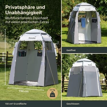 Skandika Camping Shower Tent | Privacy Changing Tent with 230cm Height, Silver-Coated, Waterproof, Separate Ground Sheet, 3 Ventilated Windows, Towel Holder, Shower Attachment | Toilet Tent