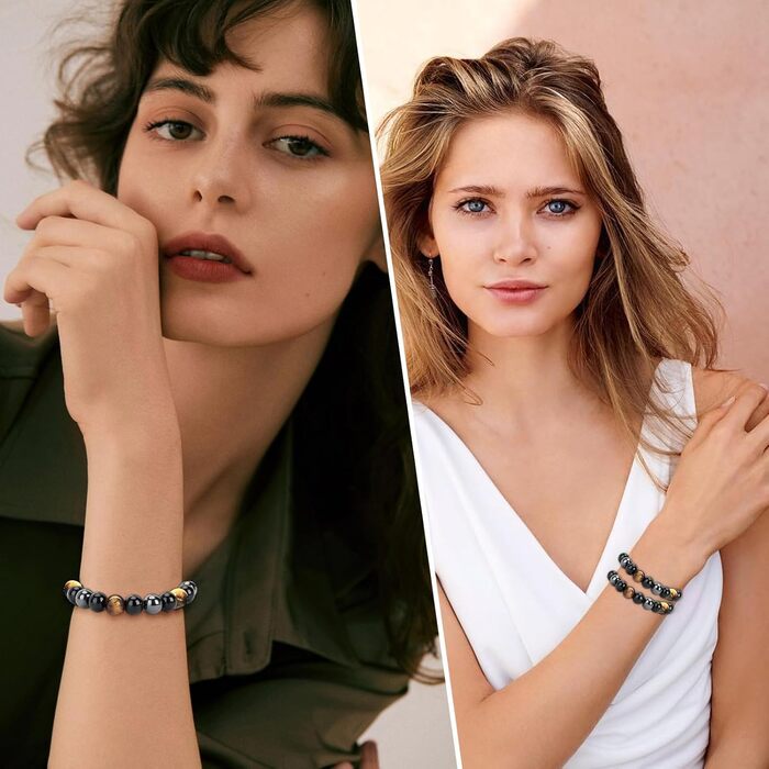 Браслет з тигровим оком, чорним турмаліном, обсидіаном та гематитом. Захисний браслет для чоловіків та жінок. Подарунок для друзів, чоловіка, батька (еластичний)