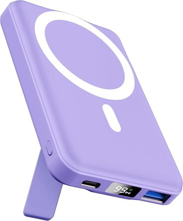 Powerbank AOGUERBE Mag-Safe 10000mAh з бездротовою зарядкою 22.5W PD та LED-дисплеєм (фіолетовий)