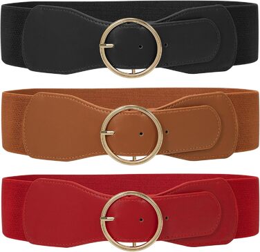 Еластичний ремінь для талії WERFORU 3 шт. для жінок. Широкий пояс для суконь, джинсів. Розміри S/M (63-82 см)