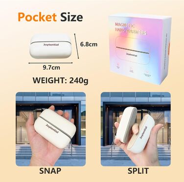 Електричний грієчка для рук та кишень, 10000mAh, 2-в-1, портативний, магнітний, 3 режими нагріву, багаторазовий, для відпочинку на природі, кемпінгу, подарунок для жінок та чоловіків (Стандарт - Білий)