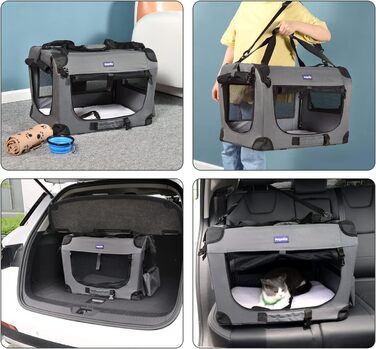 Транспортний бокс для тварин Petprsco з м'якими стінками, 3-дверний, складаний, з ременями, 60x42x42 см, сірий