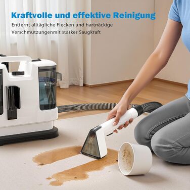 Lubluelu Пылесос для чищення мягкой мебели, 600 Вт - 18 кПа, для коврів, диванів та автосалонів, портативний, з самоочищенням та довгим шлангом (білий)