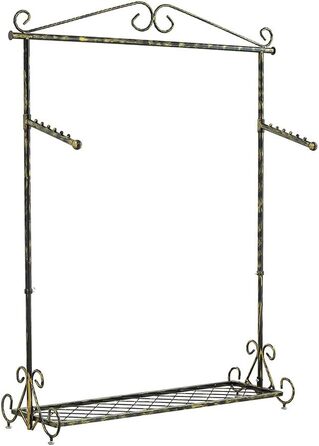 Clothes Rack Clothes Rail Coat Rack with Shoe Storage, Width 136cm, Vintage Style Metal Height Adjustable from 126 to 200 cm (Bronze Black)