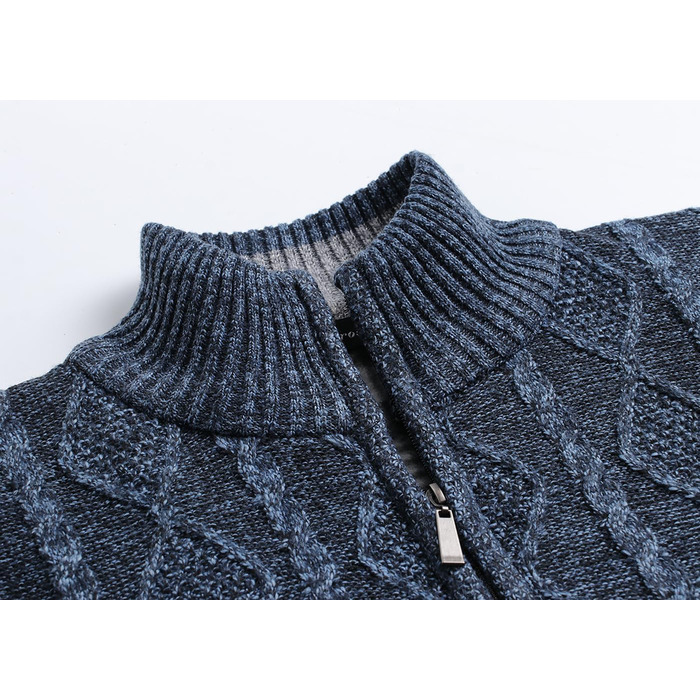 Чоловіча в'язана кофта-кардиган з коміром-стійкою та скрученим візерунком. Тепла флісова куртка з блискавкою для чоловіків (XL, сірий & блакитний)