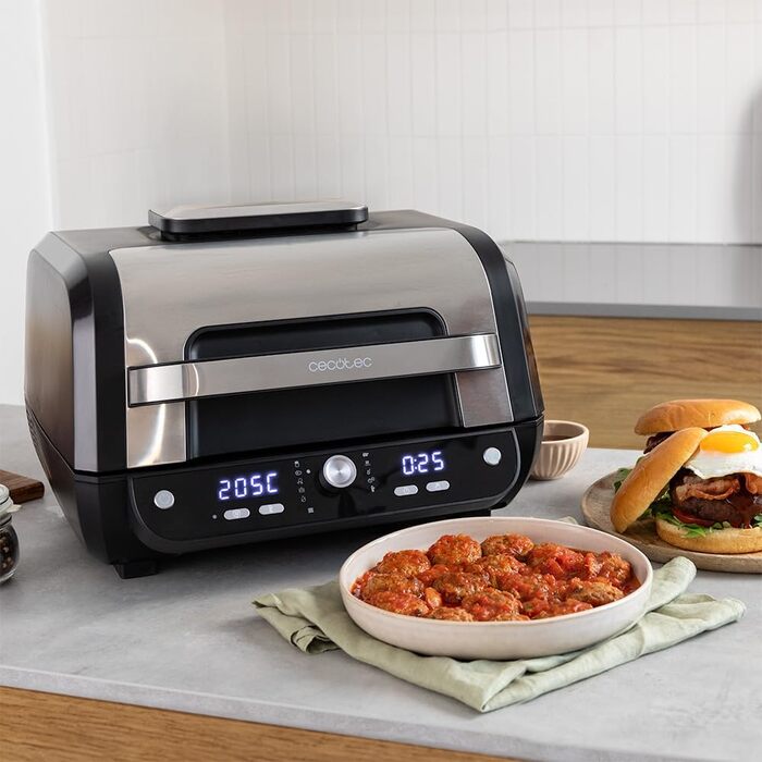 Cecotec Oil-Free Hot Air Fryer, 8 L, Cecofry FireDome 8000 Pro. 1700 W, Double Heating, 4 Grill Levels, 12 Predefined Modes, Adjustable Temperature and Time, 8-Liter Accessory Kit