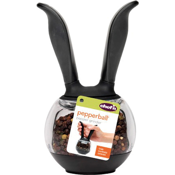 Млинок для перцю Chef'n PepperBall, керамічний механізм, пластик, чорний/прозорий
