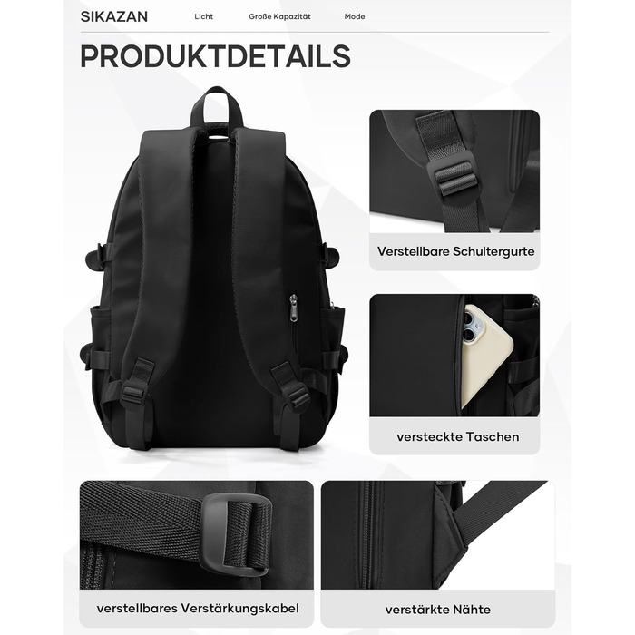 Шкільний рюкзак для підлітків чорного кольору, 44*31*15 см