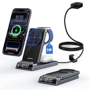 Зарядна станція 3-в-1 бездротова для iPhone, Apple Watch, AirPods, з годинником, для подорожей