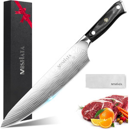MOSFiATA Кухонний ніж 10 дюймів (25 см) - професійний ніж для м'яса з високоякісної сталі EN1.4116, ідеальний для шеф-кухарів, ніж для кухні, ніж кухаря, з подарунковою упаковкою
