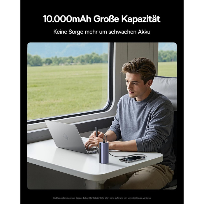 Powerbank Baseus EnerGeek для ноутбука: 100W, 10000mAh, 2x USB-C PD 3.0, Digitaldisplay, сумісний з MacBook, Dell, HP, SteamDeck, iPhone, Samsung