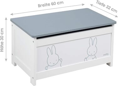 Дитяча іграшкова скриня зі зручною кришкою roba Miffy з дерева, біла лавка-скриня для зберігання іграшок у дитячу кімнату для хлопчиків і дівчаток