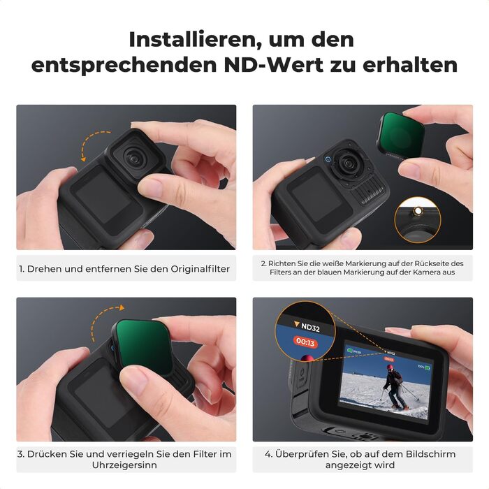 Набір фільтрів ND K&F Concept для GoPro Hero 13 Black (ND4, ND8, ND16, ND32) - 4 шт.