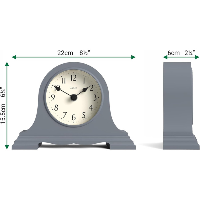 JONES CLOCKS® Speakeasy Table Clock | Classic Napoleon Hat Design | Contemporary classic style for desk, table, shelf or bedside table (Navy Blue)