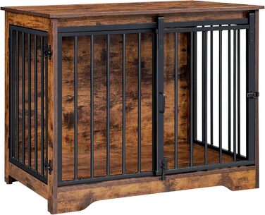 Hzuaneri Modern Wooden Dog Crate Furniture - Indoor Dog Box with Sliding Doors for Small/Medium Dogs - 81cm Height, 55x81x67.5cm, Vintage Brown DFC83601B