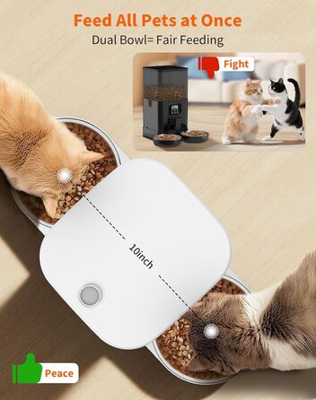 Автоматичний годівниця для котів та собак HoneyGuardian з таймером, 2 миски, 3.5L, стабільна, з антиковзкими ніжками