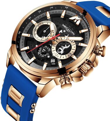 Чоловічий годинник MEGALITH Chronograph: аналоговий, водонепроникний, з датою, свідодіодом, кварцовий годинник. Ідеальний подарунок для спортивних чоловіків (B2-блакитний)