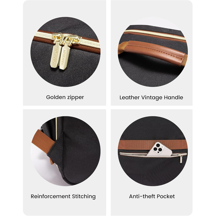 Рюкзак LOVEVOOK для ручної поклажі в літак, 40L, великий, для жінок, валіза-рюкзак, водонепроникний, для ноутбука 17 дюймів, для подорожей, бізнесу, відпочинку, хайкінгу, вихідних (L, чорний+коричневий)