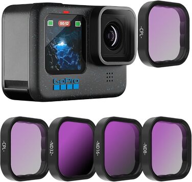 Набір ND фільтрів REYGEAK для GoPro Hero 12/11/10/9 Black: CPL, ND8, ND16, ND32, ND64, ND1000. Фільтри нейтральної щільності та поляризаційний фільтр для екшн-камери GoPro.