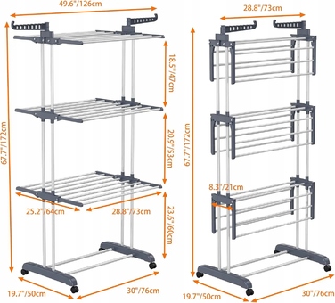 Вертикальна підлогова сушарка для одягу на колесах, велика, для балкона