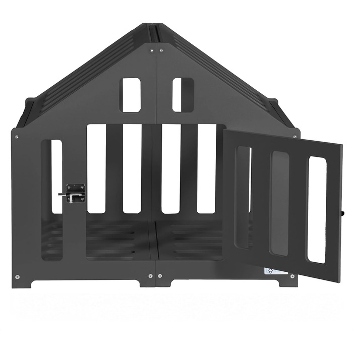 Будка для собак з дерева, клітка для собак із замком, вольєр для тварин, чорна (74 x 53 x 64 см)