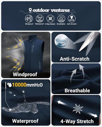 Чоловіча вітро- та водонепроникна жилетка Outdoor Ventures Softshe для їзди на велосипеді та активного відпочинку (M, Темно-синій)