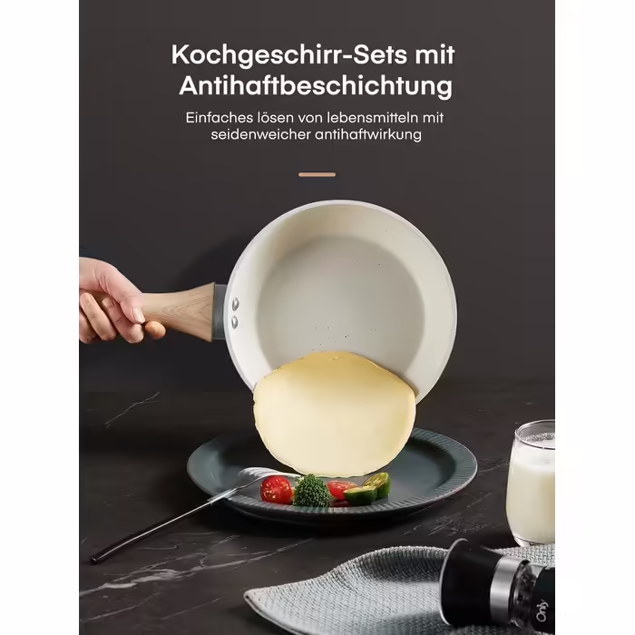 FOHERE 15-Piece Cookware Set, Induction Cookware Set with Glass Lids, Pots and Pans Set, Cookware Set, Non-Stick Coating, Suitable for All Cooktops including Induction, White