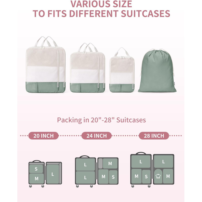 Набір органайзерів для валізи Narwey (6 шт.) - кубики для пакування з компресією, бежевий. Організація подорожей та зручне пакування речей.