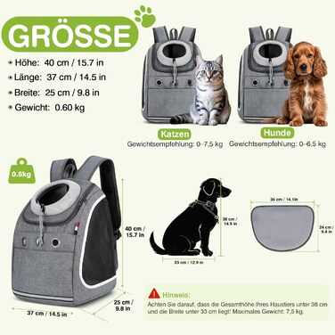 Рюкзак-переноска для собак та котів ALLSOPETS: зручний та дихаючий рюкзак для подорожей з великими котами та маленькими собаками (темно-сірий)
