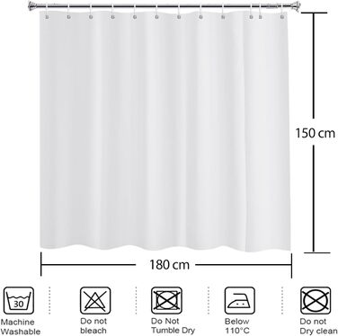 Штора для ванної кімнати YISURE антигрибкова 200x220 см, біла, з поліестеру, з магнітами, водовідштовхувальна