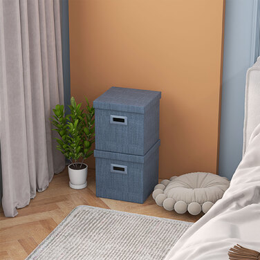 HOMCOM Storage Boxes 2-Pack, Stackable Storage Cubes, Foldable Storage Box for Living Room, Bedroom, 30 x 30 x 29 cm, Blue | Aosom