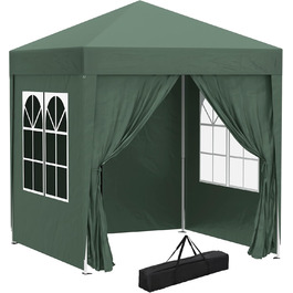 Outsunny 2x2m (6.5x6.5ft) Gazebo, Waterproof, Pop-up Folding Canopy with 4 Side Walls, Drain Holes, Windows, Foldable Party Tent, UV 30+, Garden Tent with Carry Bag, Garden Gazebo for Patio, White (Dark Green)