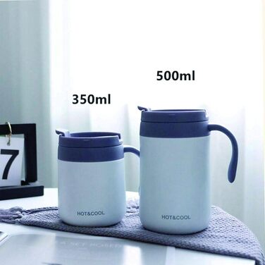 Термокружка з нержавіючої сталі 500 мл з кришкою та ручкою, подвійні стінки, вакуумна ізоляція, для подорожей та кемпінгу