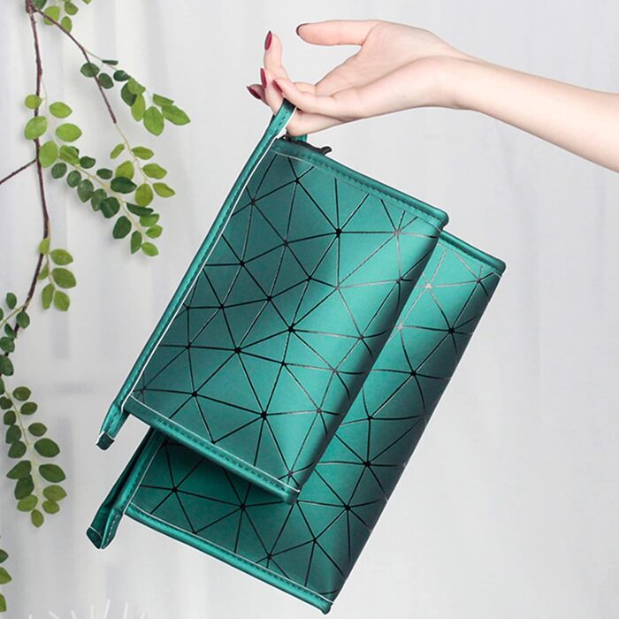 Набір косметичок на 3 шт. з блискавкою: водонепроникні органайзери для косметики та подорожей (зелені)