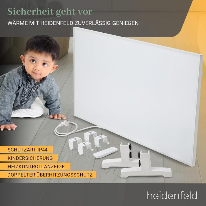 Heidenfeld Infrared Heater HF-HP140 | 300 Watts up to 10 m² | 3-in-1 Control via App | Remote Control | Touch Panel | Mobile Electric Heater | Infrared Heater with Thermostat (HF-HP140 300 Watts)