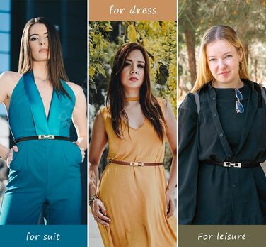 2 жіночі шкіряні ремені Skinny: чорний + білий (чорний + коричневий). Вузький тасьовий ремінь з золотою пряжкою для суконь та пальто.