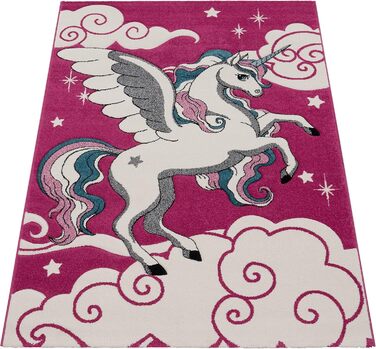 Paco Home Children's Rug for Kids, The Little Unicorn, Pink, Cream, Turquoise, Size: 80x150 cm