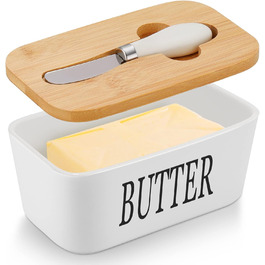 Large butter dish with lid and knife, European size, porcelain butter container, butter box for butter, nuts, cheese, 650 ml