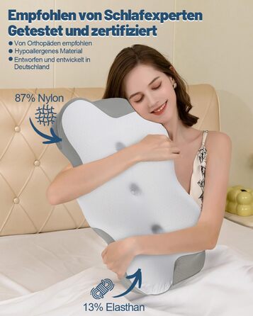 Ортопедична подушка для сну для тих, хто спить на боці, з зоною полегшення вух, з піною з пам'яті, для зняття болю в шиї, подушка для підтримки шиї, для спини/живота, темно-сіра