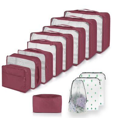 Органайзер для валізи 12 шт. Set, водонепроникні кубики для пакування, тревел-органайзер для сімейних подорожей, зберігання вдома (Бордовий, 12 шт.)