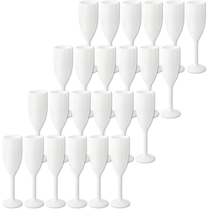 Schramm® Reusable Champagne Flutes in white, available in quantities of 6, 12, 24, or 48 pieces. 150 ml capacity. Champagne glasses, sparkling wine flutes, champagne goblets, stemmed glasses. Capacity: 24 pieces