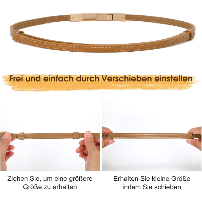 Жіночі тонкі ремені WHIPPY, 2 шт. - регульовані шкіряні пояси з золотистою блискавкою для суконь, 105 см (для талії до 95 см), чорний/коричневий