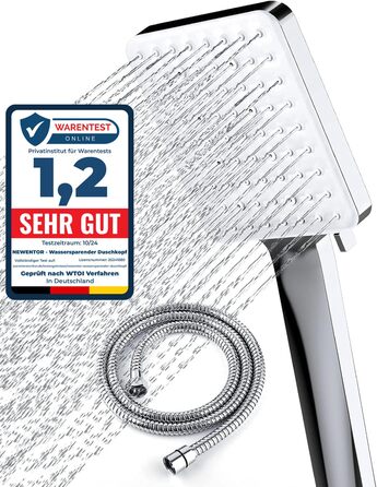 Насадка для душу Newentor зі шлангом, 1,5 м, 6 режимів, високий тиск, хром, срібло
