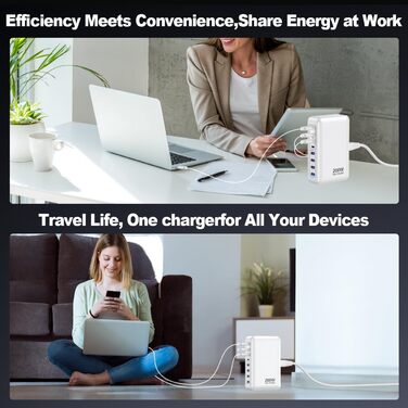 Зарядний пристрій USB-C 200W, 8 портів GaN, швидка зарядка, адаптер PD 65W для ноутбука MacBook/Dell/Steam Deck, iPhone 17/16/15/14, Galaxy S24/S23 (Білий)