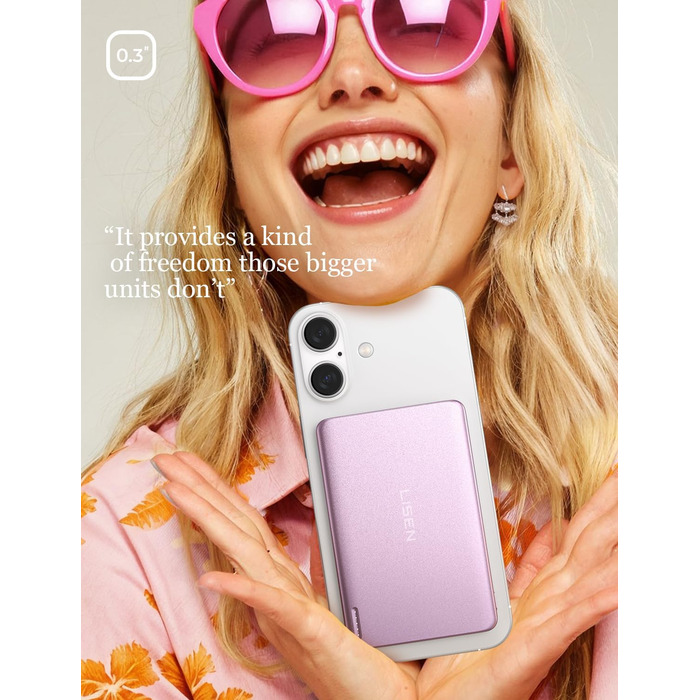 Power Bank Magsafe LISEN 5000mAh для iPhone 17/15 Pro/Max/13 - Рожевий, 18W PD USB-C, Slim, Аккумуляторний чохол, Аксесуар