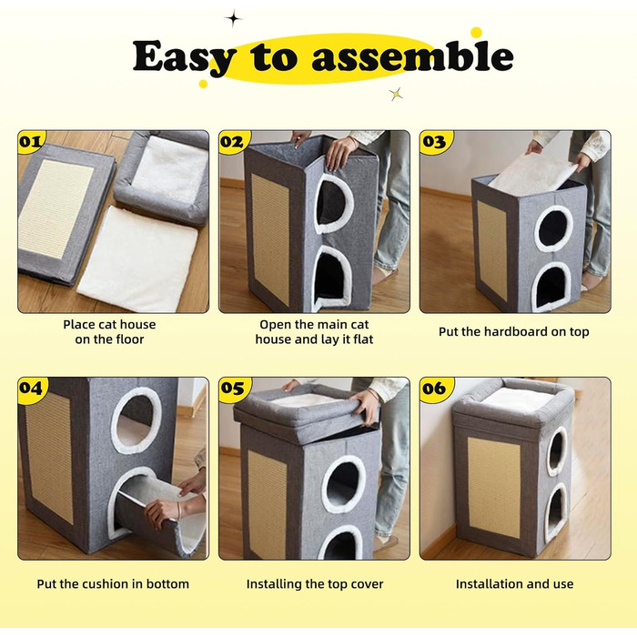 Сірий кубічний будиночок-печера для котів, 3-ярусний, великий, для дому, для маленьких та середніх котів